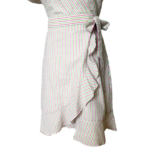 Draper James RSVP Size M Seersucker Puff Sleeve Pink, Green striped Wrap… - Picture 5 of 9